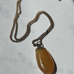 Antique Butterscotch Amber Necklace 10kt Gold Filled Chain 22"